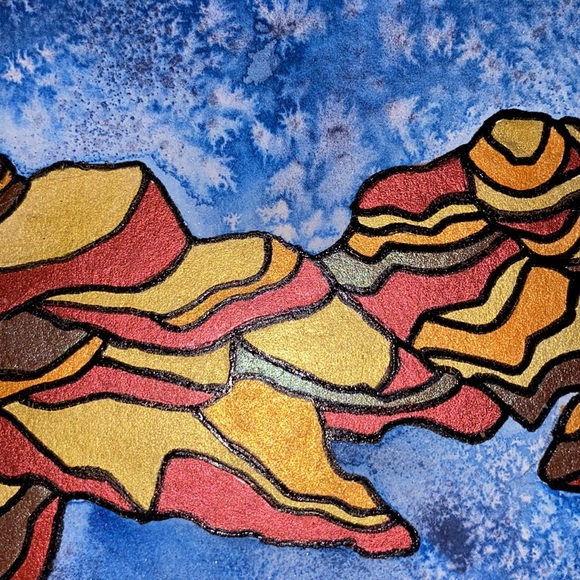 Unframed Original Art Watercolour & Gel Pen Waterscape of Islands & Ocean - Picture 3 of 7